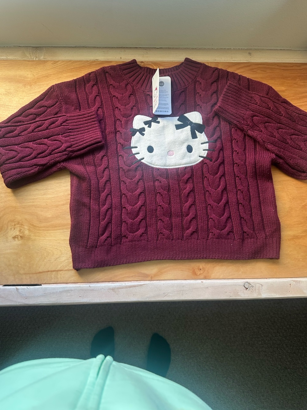 The Children's Place Maroon Cable Knit Hello Kitty Sweater
